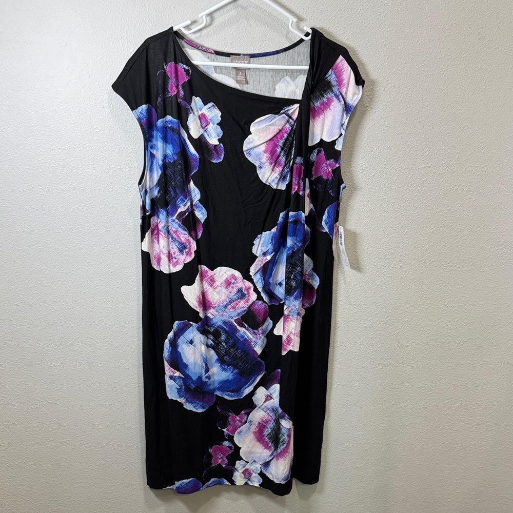 NWT Chico's Black Floral Sleeveless Knee-Length Dress, Audacious Bloom Pattern